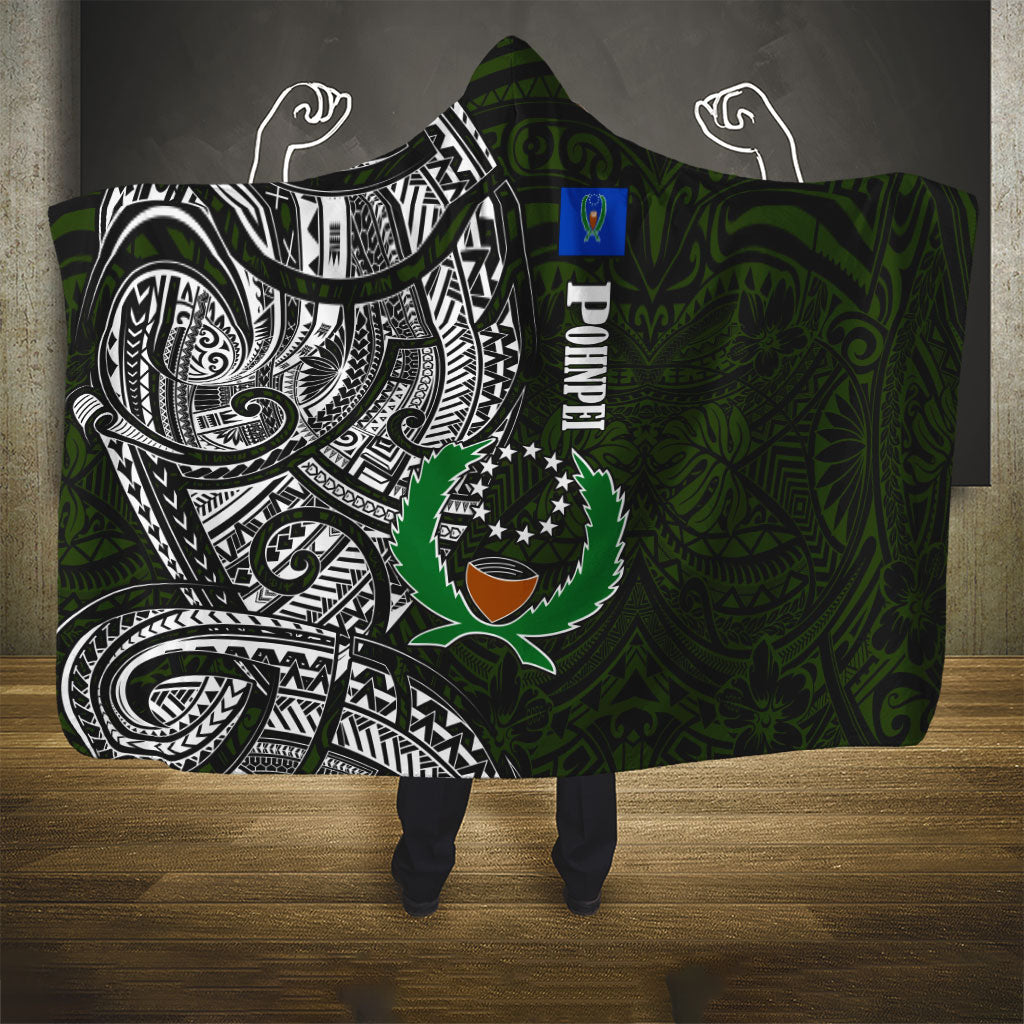 Pohnpei Federated States Of Micronesia Hooded Blanket Polynesian Tribal Heritage Art With Kaselehlie State Seal