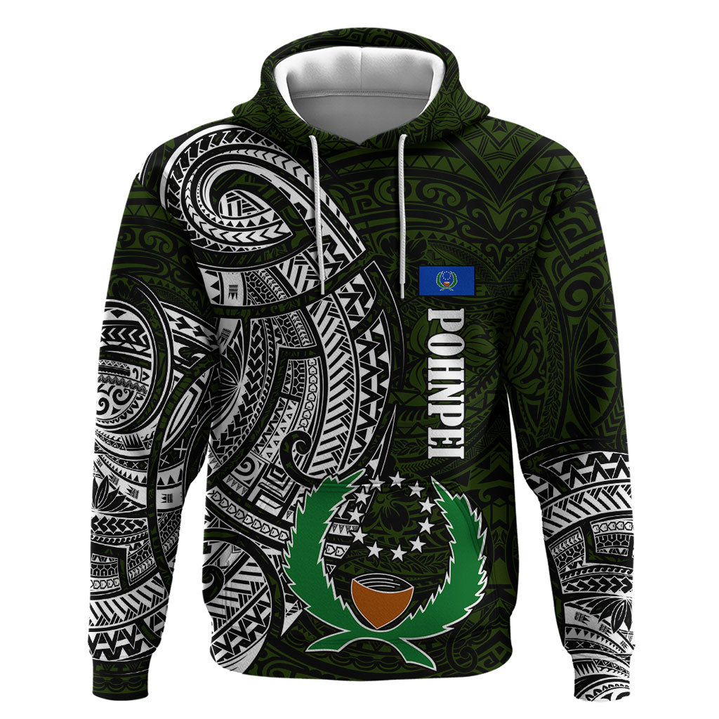 Pohnpei Federated States Of Micronesia Hoodie Polynesian Tribal Heritage Art With Kaselehlie State Seal TS04 Pullover Hoodie Green White - Polynesian Pride