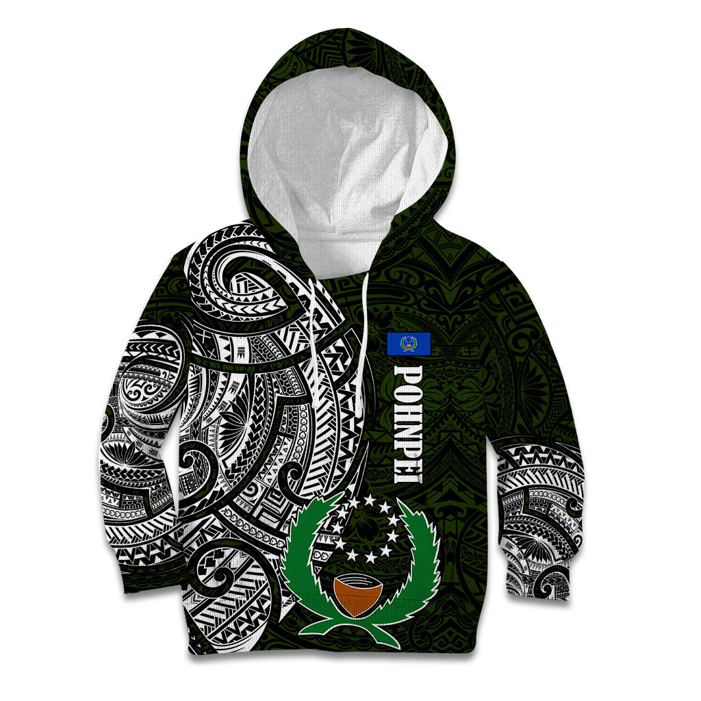 Pohnpei Federated States Of Micronesia Kid Hoodie Polynesian Tribal Heritage Art With Kaselehlie State Seal TS04 Hoodie Green White - Polynesian Pride