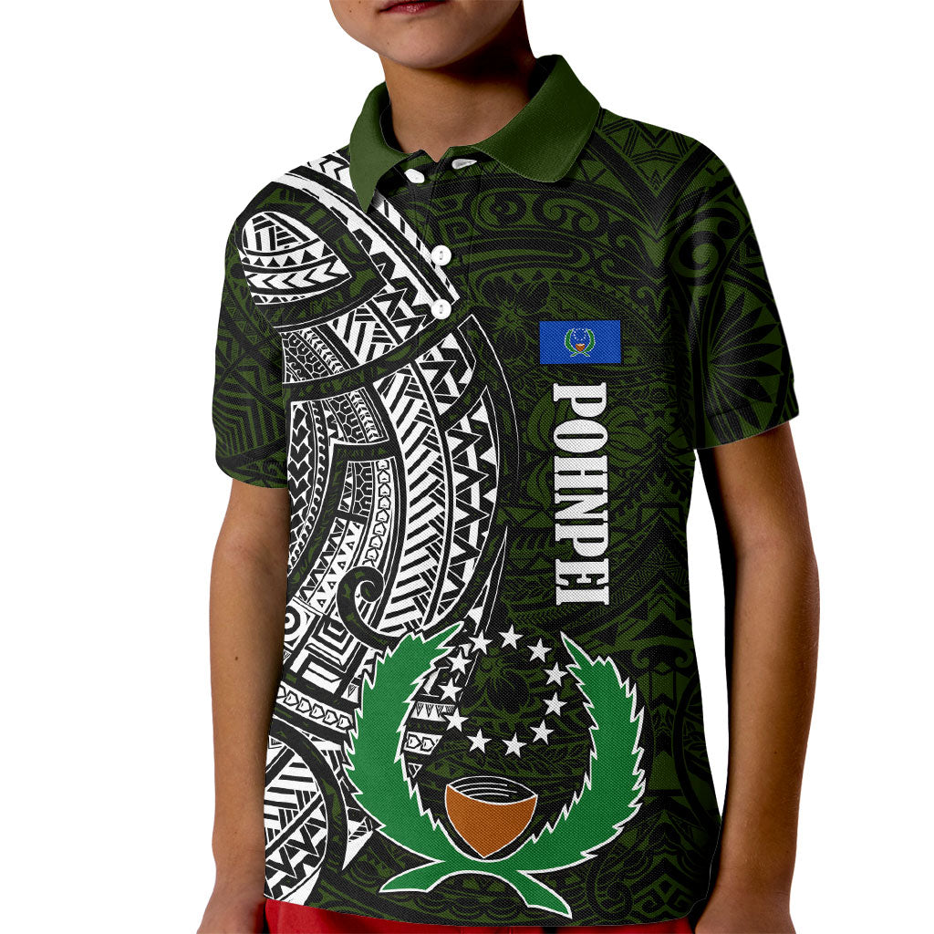 Pohnpei Federated States Of Micronesia Kid Polo Shirt Polynesian Tribal Heritage Art With Kaselehlie State Seal