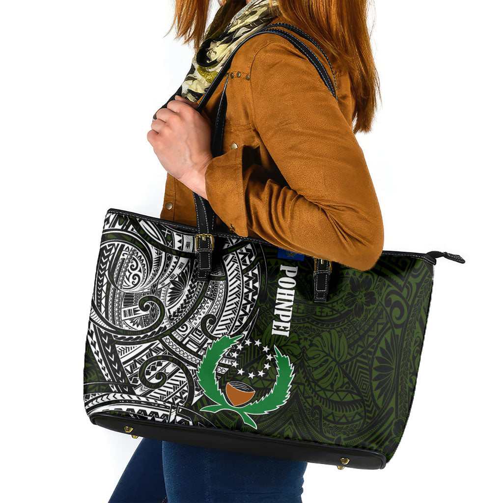 Pohnpei Federated States Of Micronesia Leather Tote Bag Polynesian Tribal Heritage Art With Kaselehlie State Seal