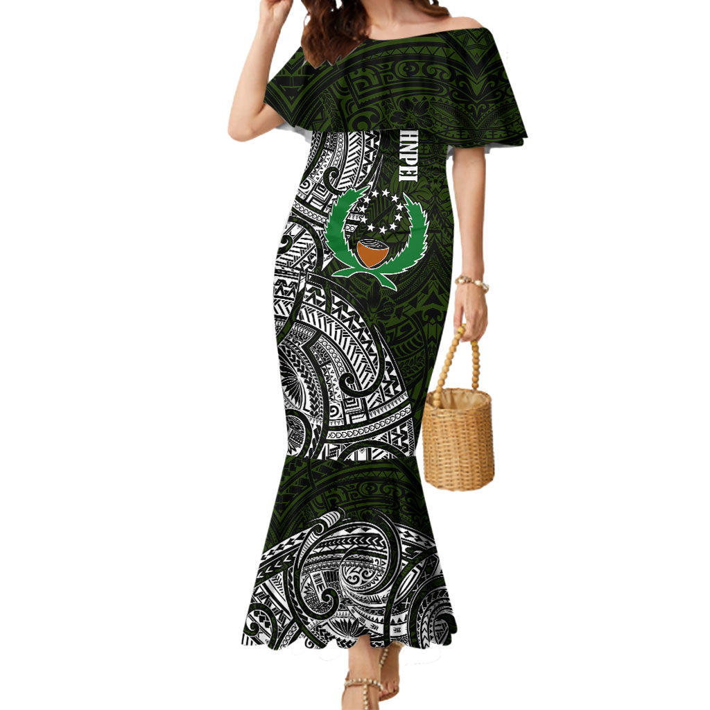 Pohnpei Federated States Of Micronesia Mermaid Dress Polynesian Tribal Heritage Art With Kaselehlie State Seal TS04 Women Green White - Polynesian Pride