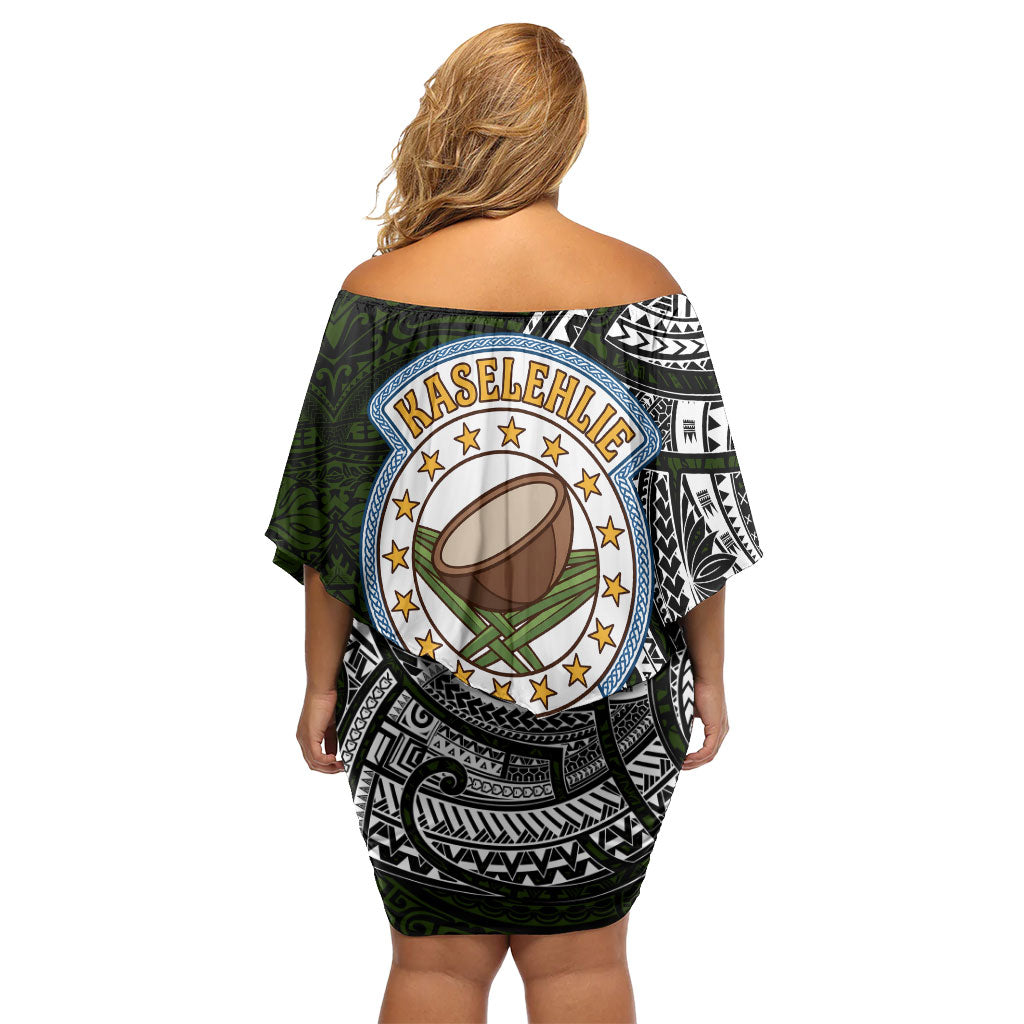 Pohnpei Federated States Of Micronesia Off Shoulder Short Dress Polynesian Tribal Heritage Art With Kaselehlie State Seal