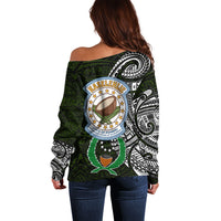 Pohnpei Federated States Of Micronesia Off Shoulder Sweater Polynesian Tribal Heritage Art With Kaselehlie State Seal