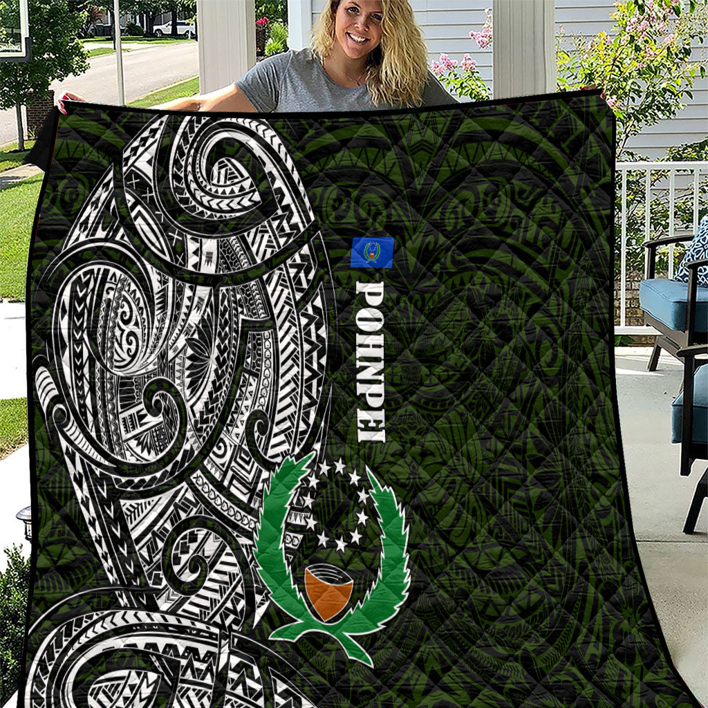 Pohnpei Federated States Of Micronesia Quilt Polynesian Tribal Heritage Art With Kaselehlie State Seal TS04 Green White - Polynesian Pride