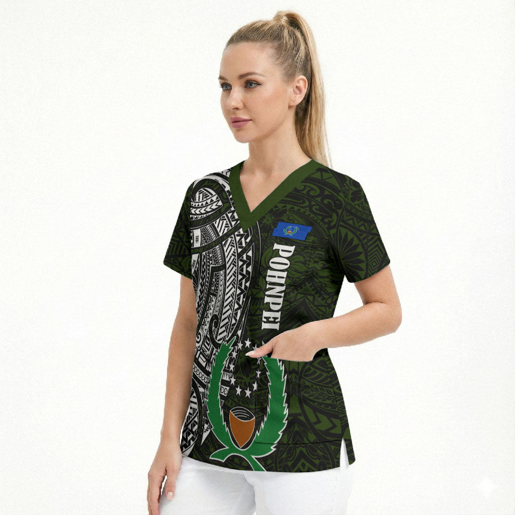 Pohnpei Federated States Of Micronesia Scrub Top Polynesian Tribal Heritage Art With Kaselehlie State Seal