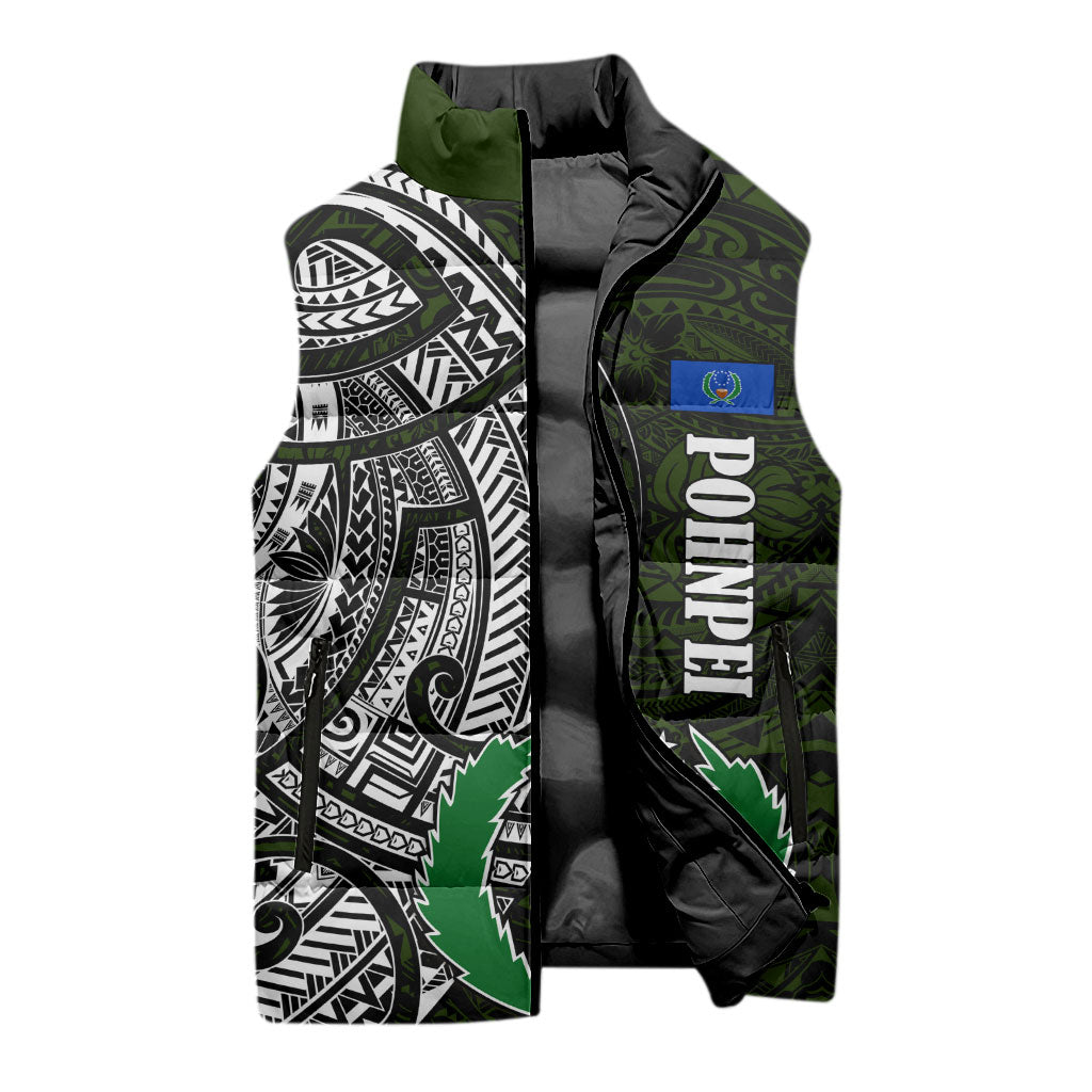 Pohnpei Federated States Of Micronesia Sleeveless Puffer Jacket Polynesian Tribal Heritage Art With Kaselehlie State Seal
