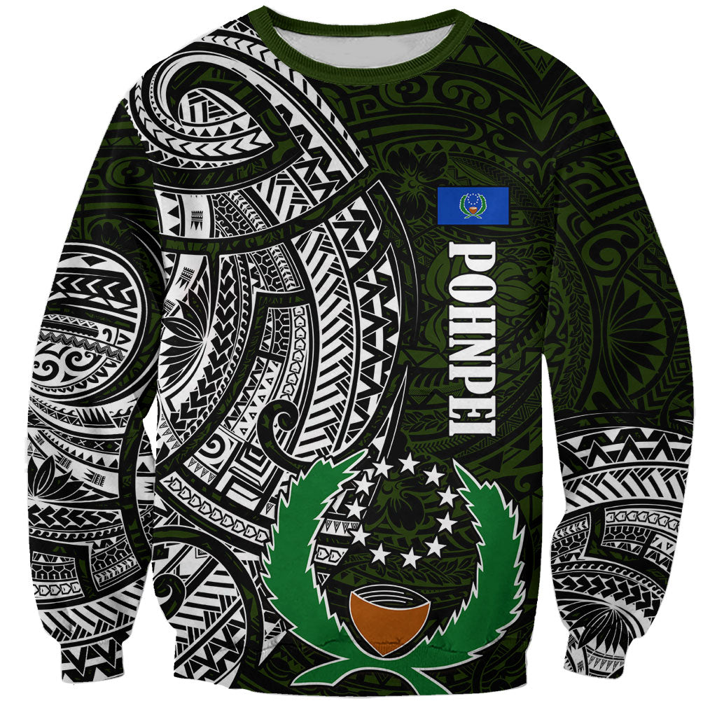 Pohnpei Federated States Of Micronesia Sweatshirt Polynesian Tribal Heritage Art With Kaselehlie State Seal TS04 Unisex Green White - Polynesian Pride