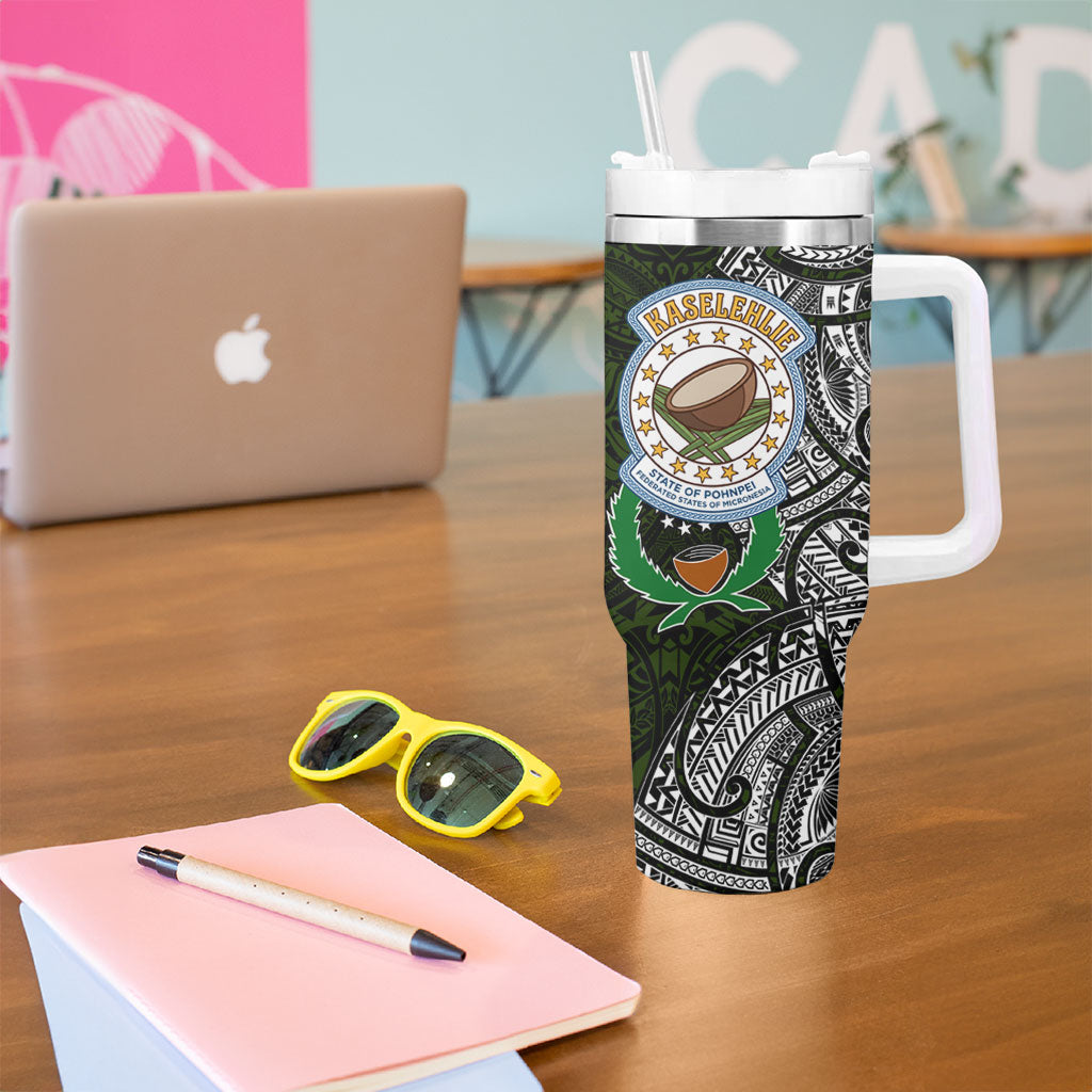 Pohnpei Federated States Of Micronesia Tumbler With Handle Polynesian Tribal Heritage Art With Kaselehlie State Seal