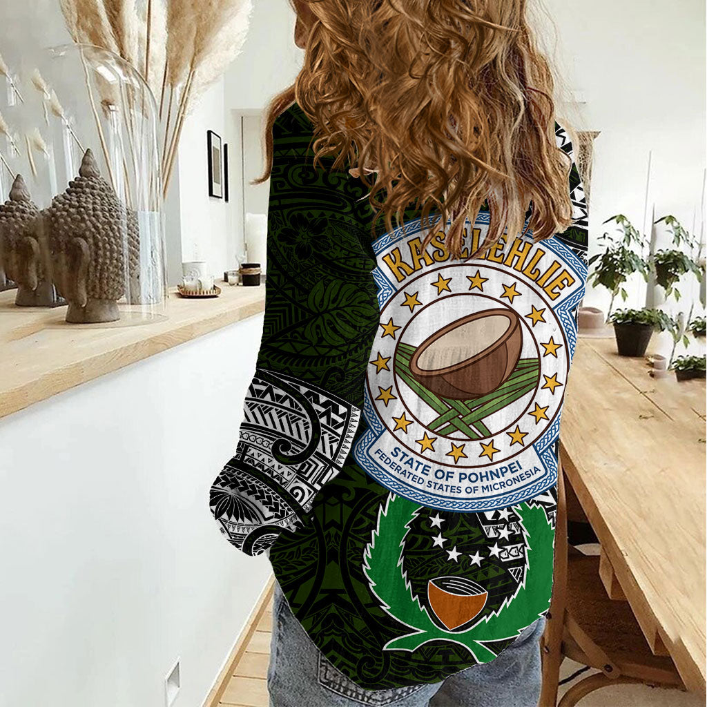 Pohnpei Federated States Of Micronesia Women Casual Shirt Polynesian Tribal Heritage Art With Kaselehlie State Seal