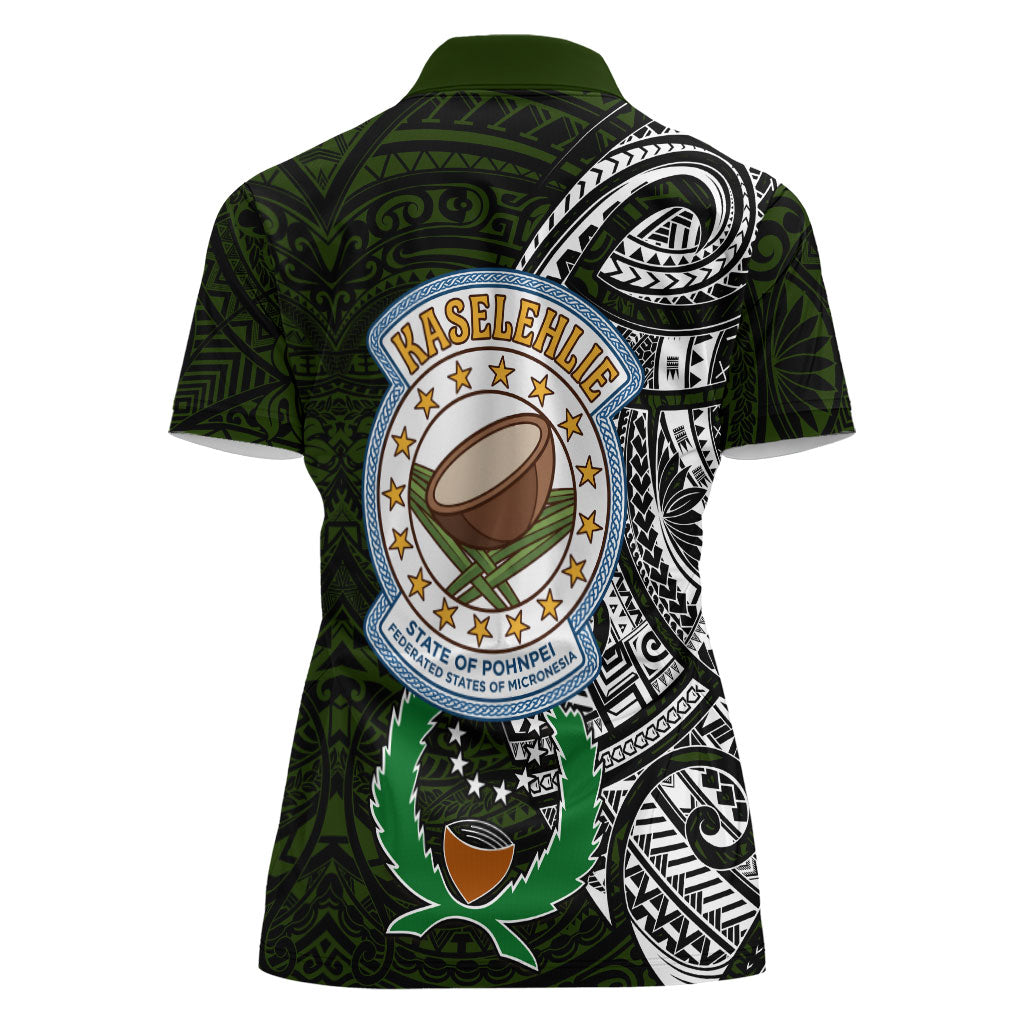 Pohnpei Federated States Of Micronesia Women Polo Shirt Polynesian Tribal Heritage Art With Kaselehlie State Seal