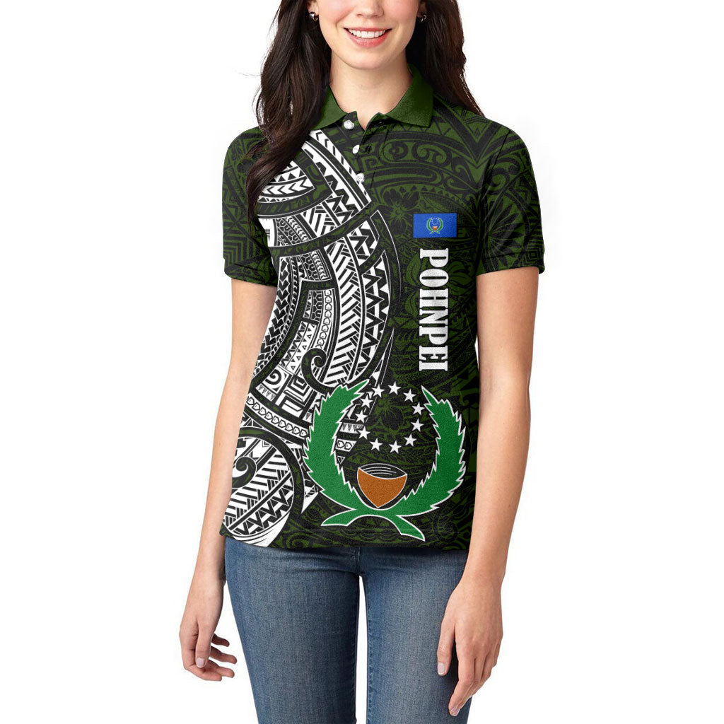 Pohnpei Federated States Of Micronesia Women Polo Shirt Polynesian Tribal Heritage Art With Kaselehlie State Seal