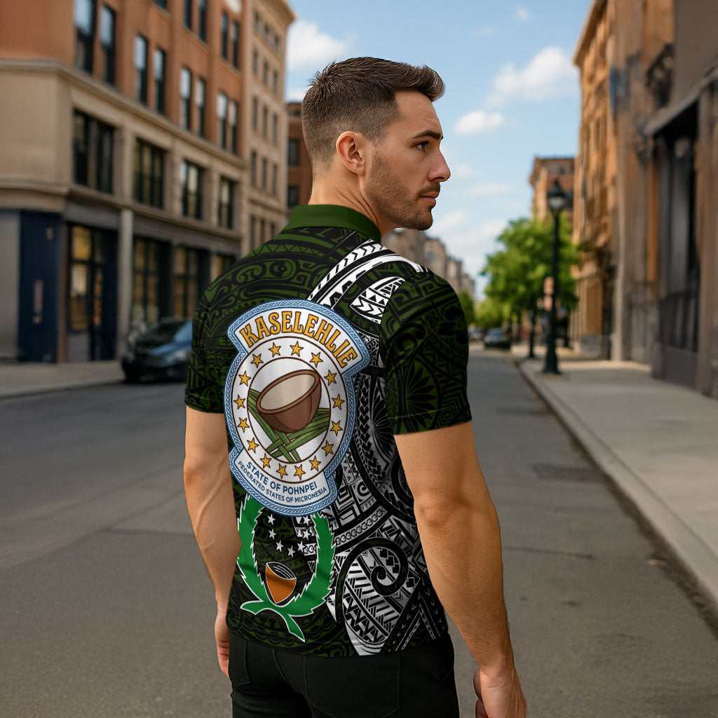 Pohnpei Federated States Of Micronesia Zipper Polo Shirt Polynesian Tribal Heritage Art With Kaselehlie State Seal