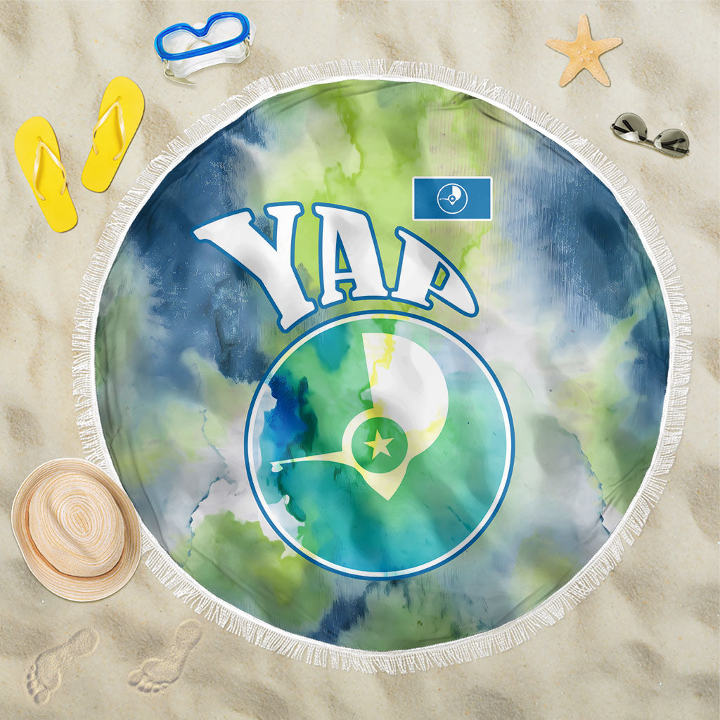 Yap Island Heritage Cultural Symbol Beach Blanket Micronesian Flag Stone Money Watercolor Abstract Art Design TS04 One Size 150cm Green Blue - Polynesian Pride