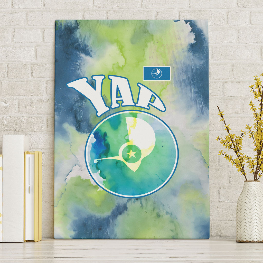Yap Island Heritage Cultural Symbol Canvas Wall Art Micronesian Flag Stone Money Watercolor Abstract Art Design TS04 Without Frame Green Blue - Polynesian Pride