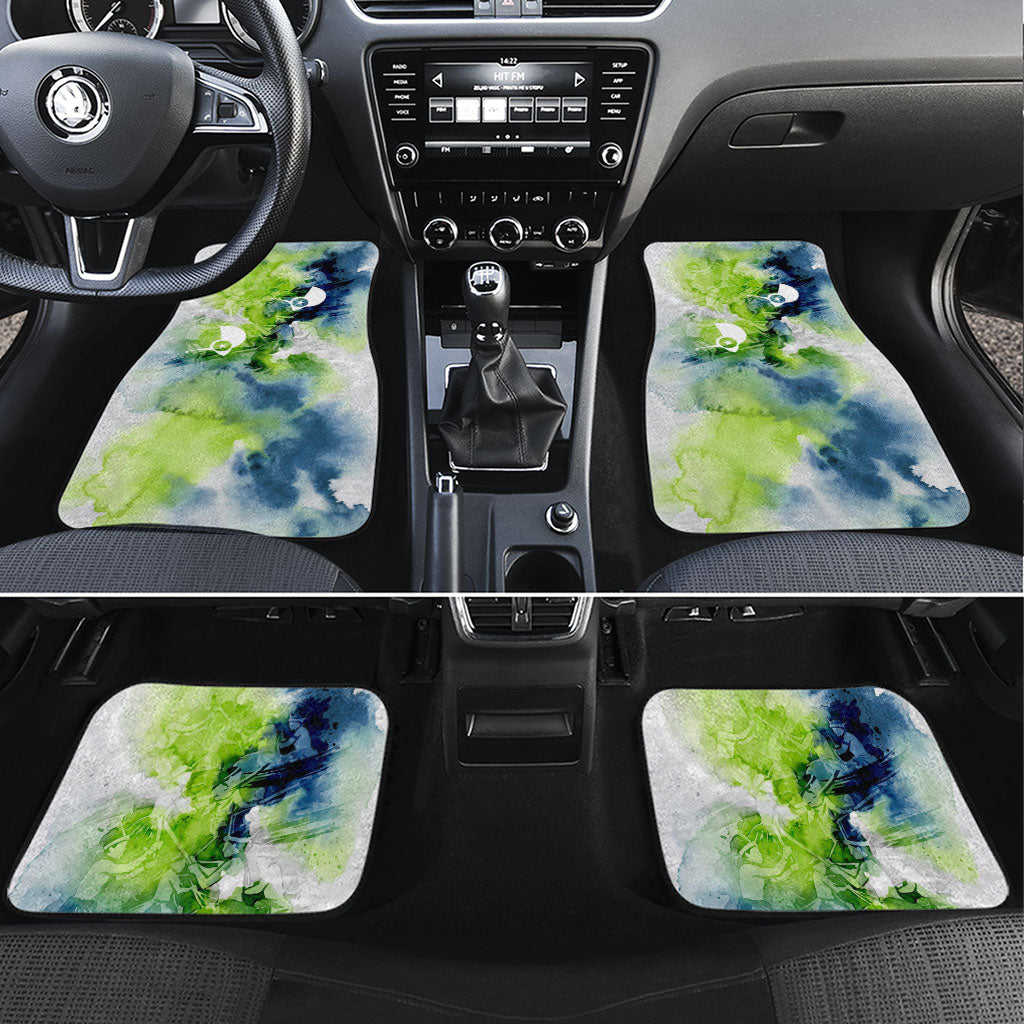 Yap Island Heritage Cultural Symbol Car Mats Micronesian Flag Stone Money Watercolor Abstract Art Design TS04 Set 4pcs Green Blue - Polynesian Pride