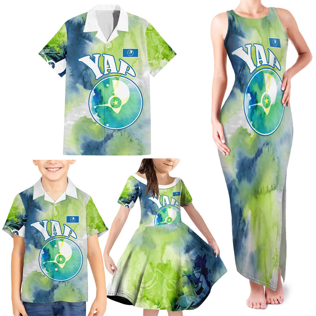 Yap Island Heritage Cultural Symbol Family Matching Tank Maxi Dress and Hawaiian Shirt Micronesian Flag Stone Money Watercolor Abstract Art Design TS04 - Polynesian Pride