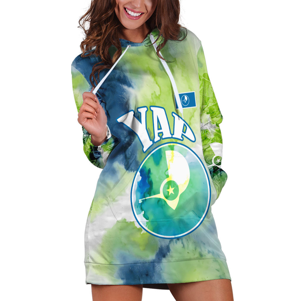 Yap Island Heritage Cultural Symbol Hoodie Dress Micronesian Flag Stone Money Watercolor Abstract Art Design TS04 Green Blue - Polynesian Pride