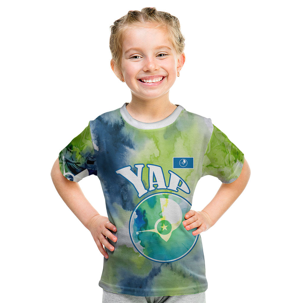 Yap Island Heritage Cultural Symbol Kid T Shirt Micronesian Flag Stone Money Watercolor Abstract Art Design TS04 Green Blue - Polynesian Pride