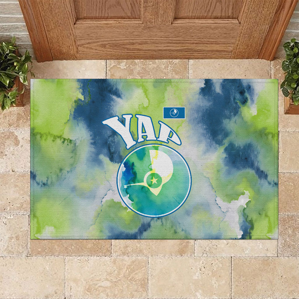 Yap Island Heritage Cultural Symbol Rubber Doormat Micronesian Flag Stone Money Watercolor Abstract Art Design TS04 Green Blue - Polynesian Pride