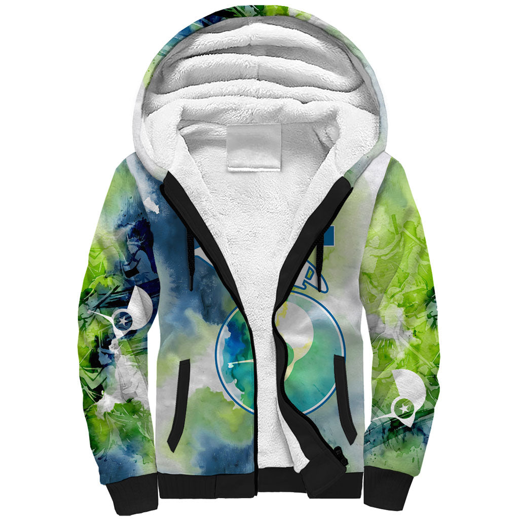 Yap Island Heritage Cultural Symbol Sherpa Hoodie Micronesian Flag Stone Money Watercolor Abstract Art Design TS04 Unisex Green Blue - Polynesian Pride