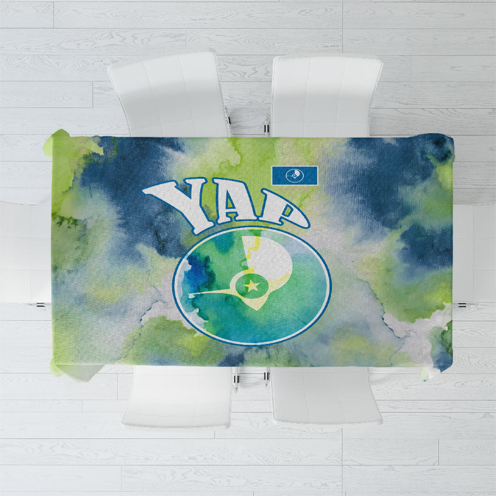 Yap Island Heritage Cultural Symbol Tablecloth Micronesian Flag Stone Money Watercolor Abstract Art Design TS04 Green Blue - Polynesian Pride