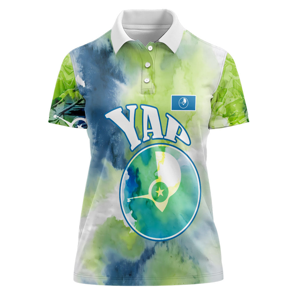 Yap Island Heritage Cultural Symbol Women Polo Shirt Micronesian Flag Stone Money Watercolor Abstract Art Design TS04 Female Green Blue - Polynesian Pride