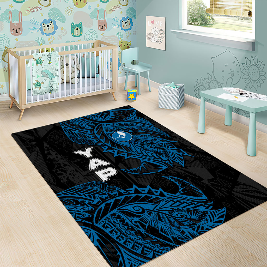 Yap Island Tribal Heritage Area Rug Micronesian Polynesian Tattoo Pattern Blue Black Cultural Art