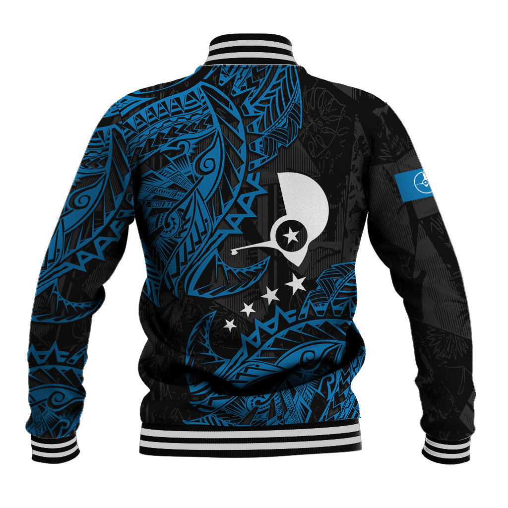 Yap Island Tribal Heritage Baseball Jacket Micronesian Polynesian Tattoo Pattern Blue Black Cultural Art