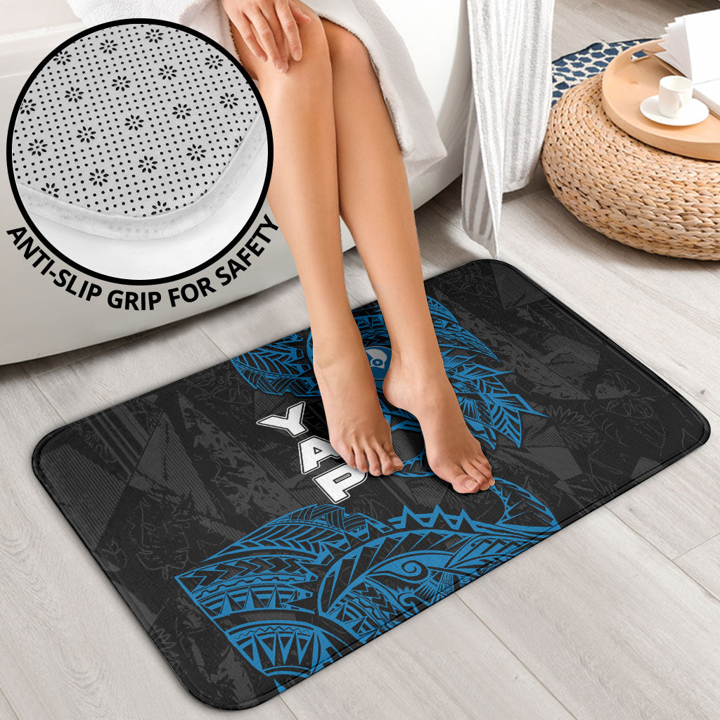 Yap Island Tribal Heritage Bathroom Set Micronesian Polynesian Tattoo Pattern Blue Black Cultural Art