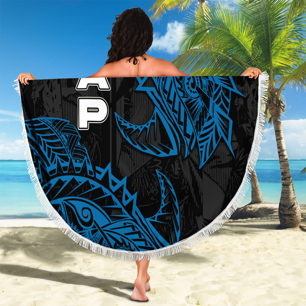 Yap Island Tribal Heritage Beach Blanket Micronesian Polynesian Tattoo Pattern Blue Black Cultural Art