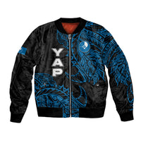 Yap Island Tribal Heritage Bomber Jacket Micronesian Polynesian Tattoo Pattern Blue Black Cultural Art