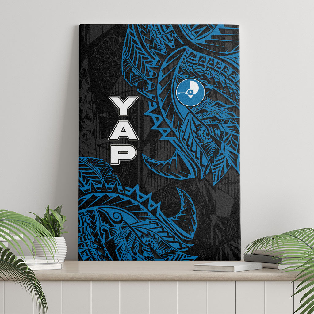 Yap Island Tribal Heritage Canvas Wall Art Micronesian Polynesian Tattoo Pattern Blue Black Cultural Art