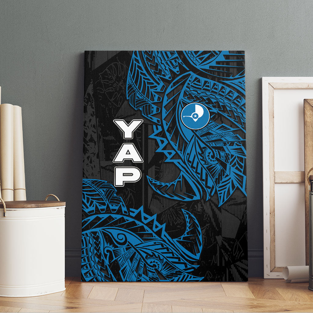 Yap Island Tribal Heritage Canvas Wall Art Micronesian Polynesian Tattoo Pattern Blue Black Cultural Art
