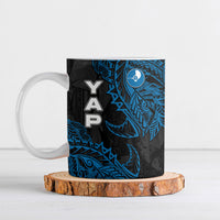 Yap Island Tribal Heritage Ceramic Mug Micronesian Polynesian Tattoo Pattern Blue Black Cultural Art
