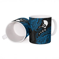 Yap Island Tribal Heritage Ceramic Mug Micronesian Polynesian Tattoo Pattern Blue Black Cultural Art