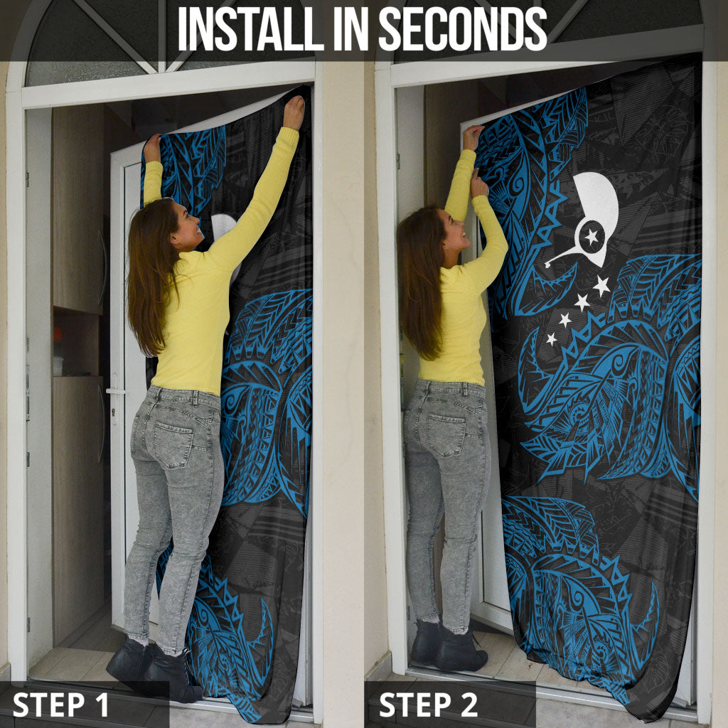 Yap Island Tribal Heritage Door Cover Micronesian Polynesian Tattoo Pattern Blue Black Cultural Art