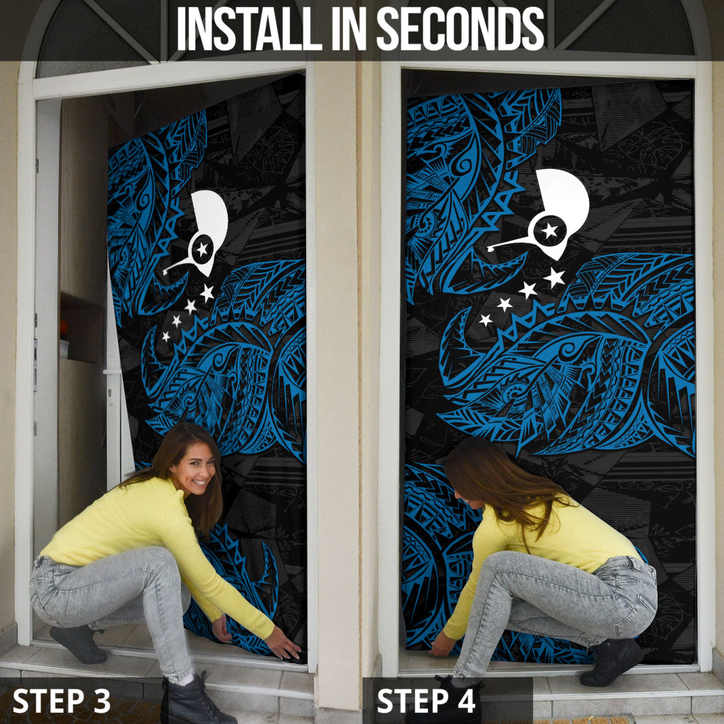 Yap Island Tribal Heritage Door Cover Micronesian Polynesian Tattoo Pattern Blue Black Cultural Art