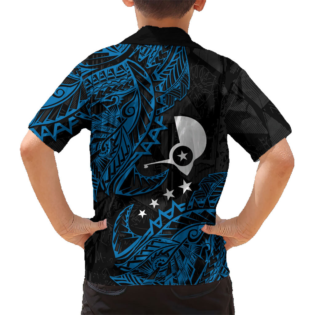 Yap Island Tribal Heritage Family Matching Long Sleeve Bodycon Dress and Hawaiian Shirt Micronesian Polynesian Tattoo Pattern Blue Black Cultural Art