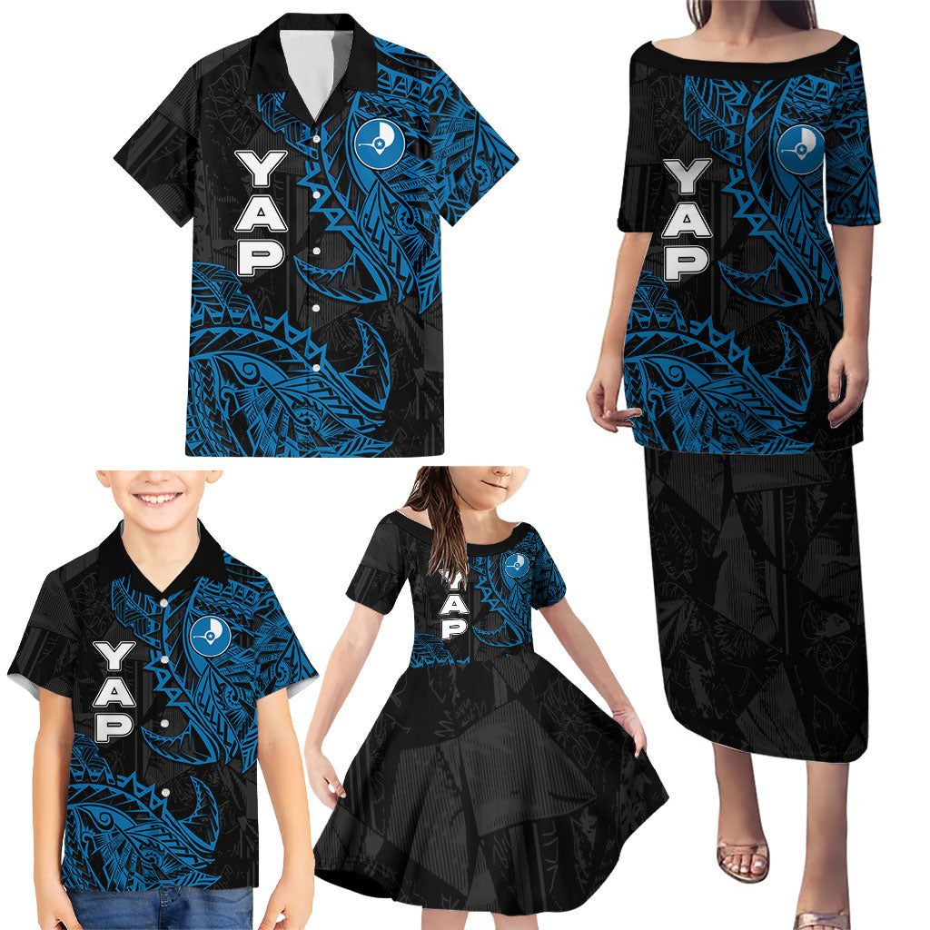 Yap Island Tribal Heritage Family Matching Puletasi and Hawaiian Shirt Micronesian Polynesian Tattoo Pattern Blue Black Cultural Art TS04 - Polynesian Pride