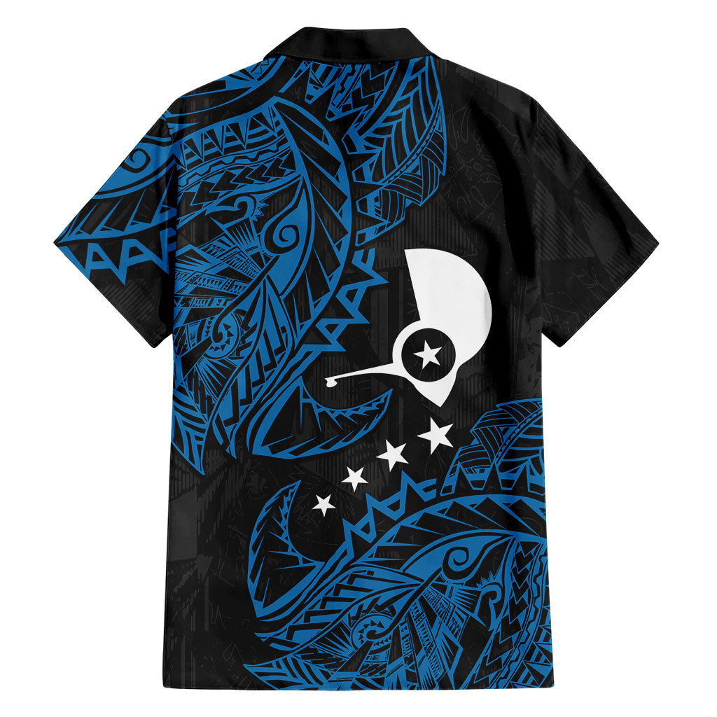 Yap Island Tribal Heritage Family Matching Short Sleeve Bodycon Dress and Hawaiian Shirt Micronesian Polynesian Tattoo Pattern Blue Black Cultural Art