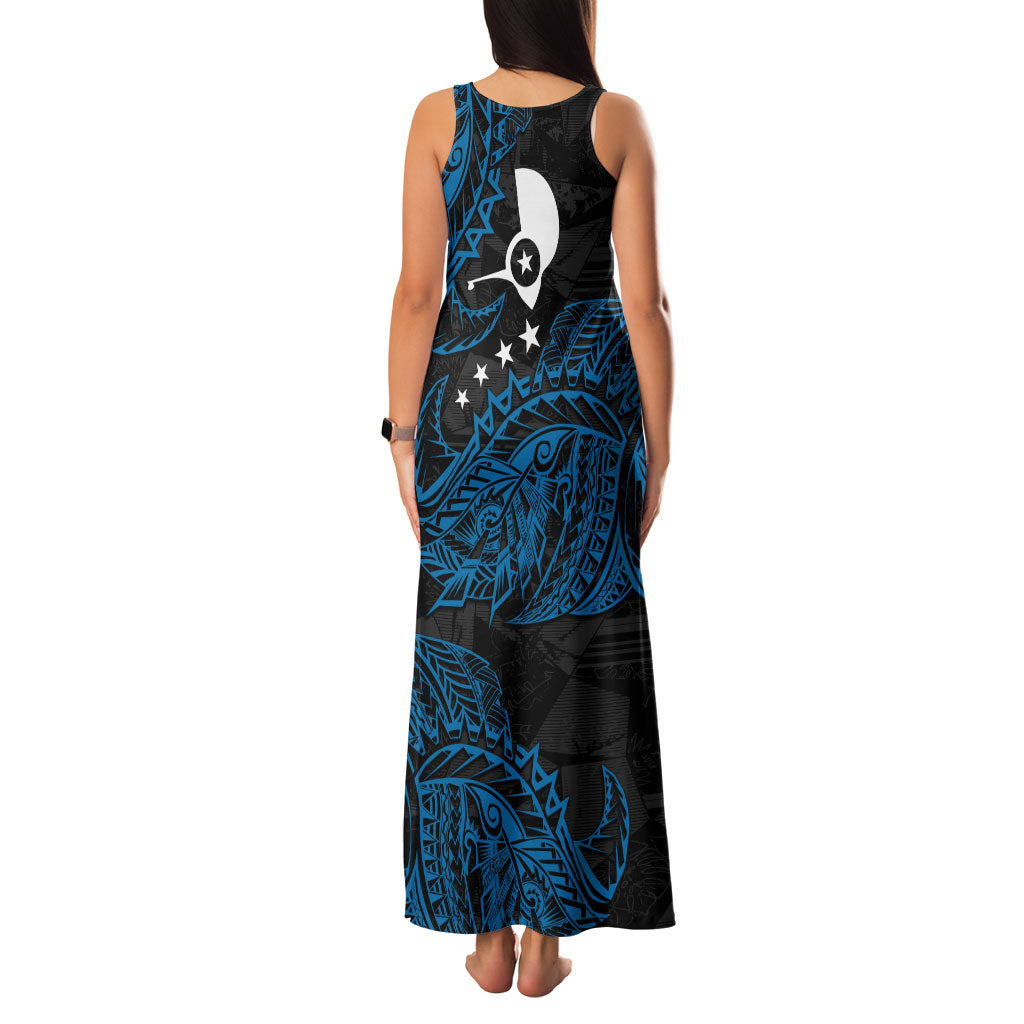 Yap Island Tribal Heritage Family Matching Tank Maxi Dress and Hawaiian Shirt Micronesian Polynesian Tattoo Pattern Blue Black Cultural Art
