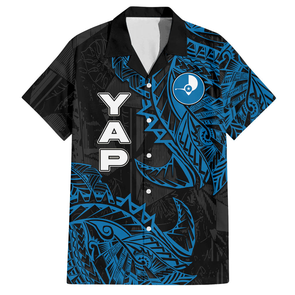 Yap Island Tribal Heritage Hawaiian Shirt Micronesian Polynesian Tattoo Pattern Blue Black Cultural Art TS04 Black Blue - Polynesian Pride