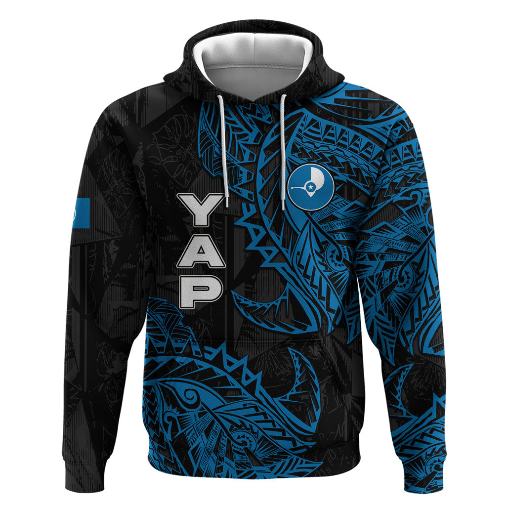 Yap Island Tribal Heritage Hoodie Micronesian Polynesian Tattoo Pattern Blue Black Cultural Art TS04 Pullover Hoodie Black Blue - Polynesian Pride