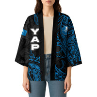 Yap Island Tribal Heritage Kimono Micronesian Polynesian Tattoo Pattern Blue Black Cultural Art
