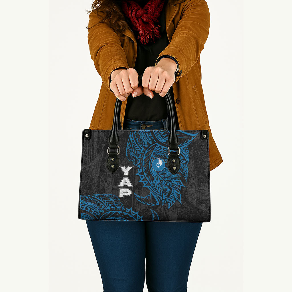 Yap Island Tribal Heritage Leather Bag Micronesian Polynesian Tattoo Pattern Blue Black Cultural Art