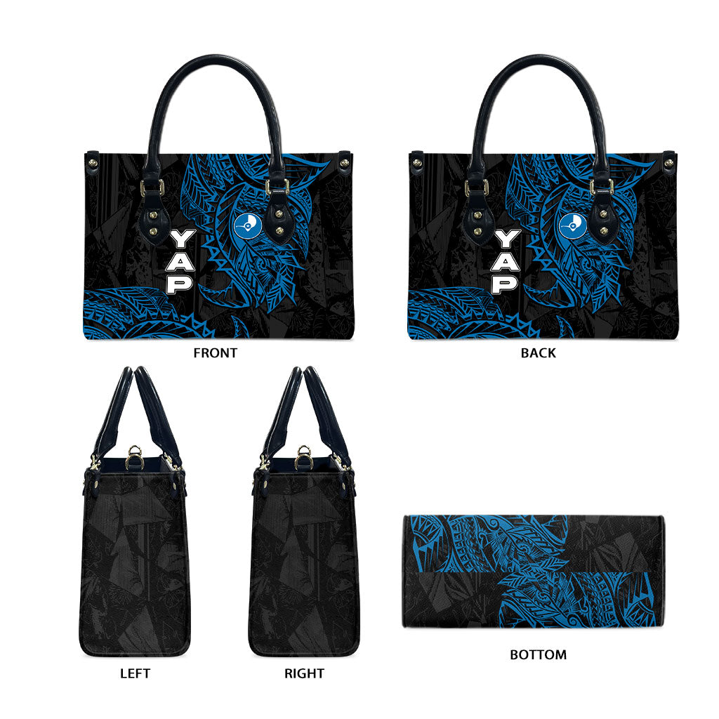 Yap Island Tribal Heritage Leather Bag Micronesian Polynesian Tattoo Pattern Blue Black Cultural Art