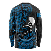 Yap Island Tribal Heritage Long Sleeve Shirt Micronesian Polynesian Tattoo Pattern Blue Black Cultural Art