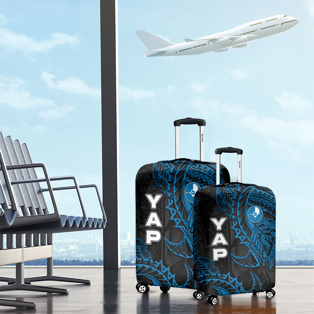 Yap Island Tribal Heritage Luggage Cover Micronesian Polynesian Tattoo Pattern Blue Black Cultural Art