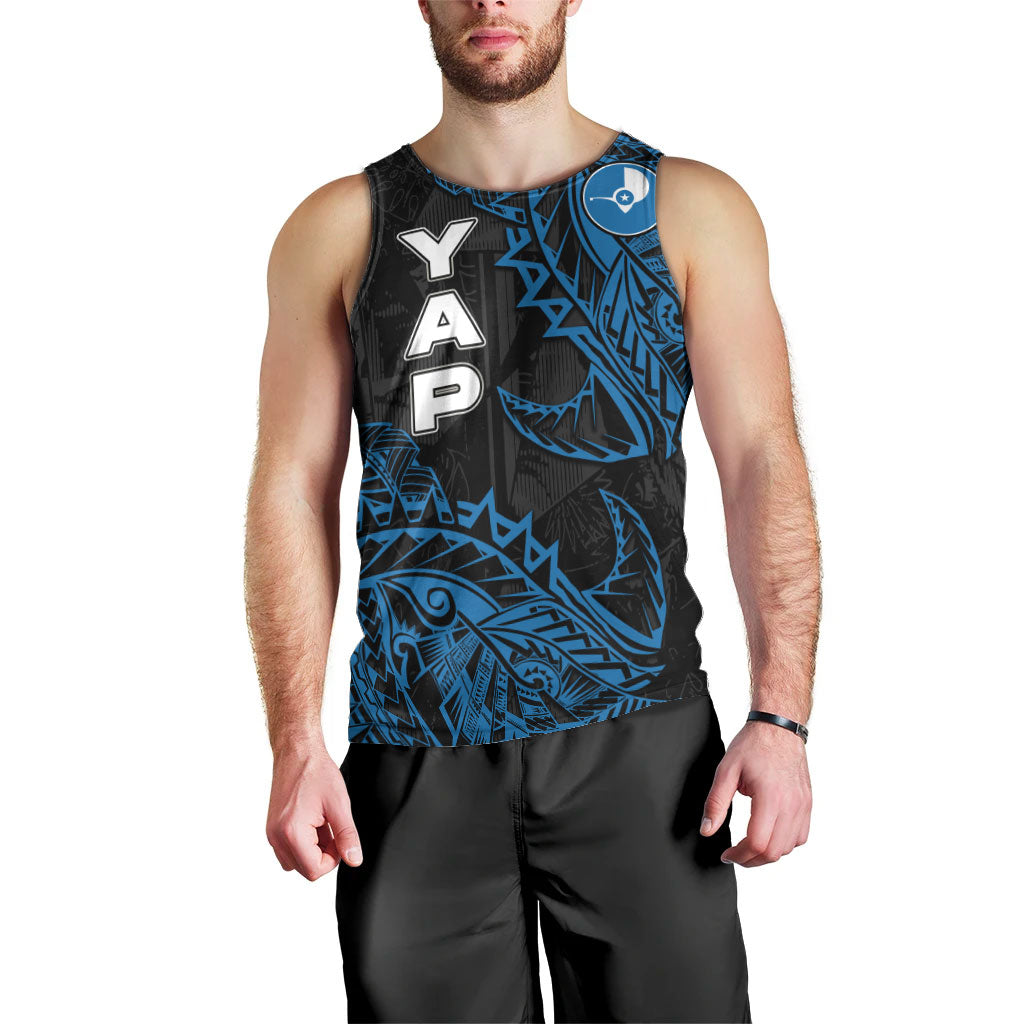 Yap Island Tribal Heritage Men Tank Top Micronesian Polynesian Tattoo Pattern Blue Black Cultural Art